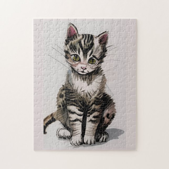 Puzzle Cartoon kitten rayé kitty voices gris (Vertical)