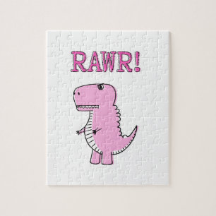 Puzzle Cartoon T-Rex Dinosaur Mignonne Et Rose En Colère
