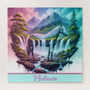 Puzzle Cascade majestueuse du Cheval violet rose Turquois
