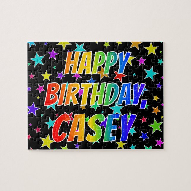Puzzle "CASEY" Prénom, Amusant "HEUREUX ANNIVERSAIRE" (Horizontal)