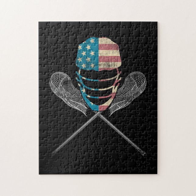 Puzzle Casque Et Bâton Lacrosse Drapeau Américain (Vertical)
