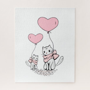 Puzzle Casse-tête Chat Cœurs Roses Joyeuse Saint-Valentin