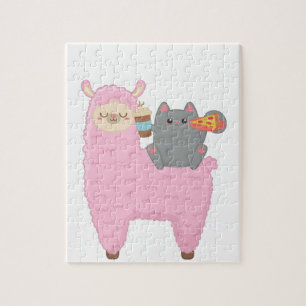 Puzzle Casse-tête de chat mignon montant un lama