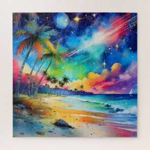 Puzzle casse-tête de la scène de l'aquarelle tropicale