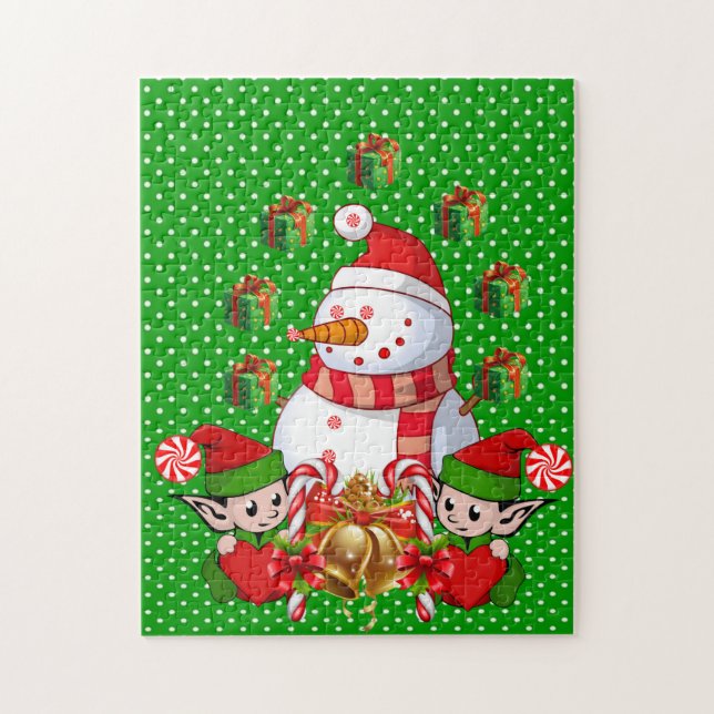 Puzzle Casse-tête de Noël Bonhomme de neige Lutin (Vertical)