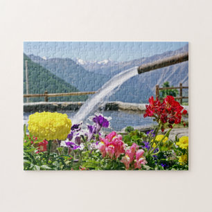 Puzzle Casse-tête fontaine et fleurs