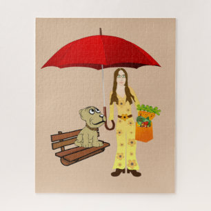 Puzzle Casse-tête Hippie Chien Rouge Parapluie