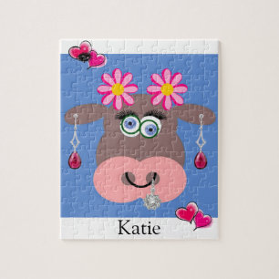 Puzzle Casse-tête Vache Rose Fleurs Floral