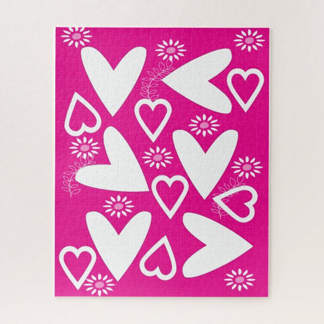 Puzzle Casse-têtes Cœurs blancs Joyeuse Saint-Valentin (Vertical)