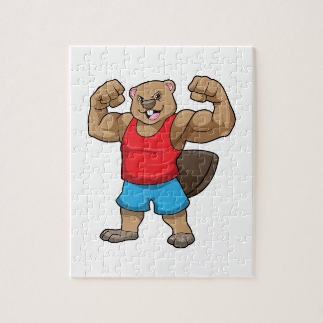 Puzzle Castor en Bodybuilder avec gros bras (Vertical)