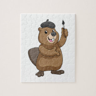 Puzzle Castor en peintre avec pinceau