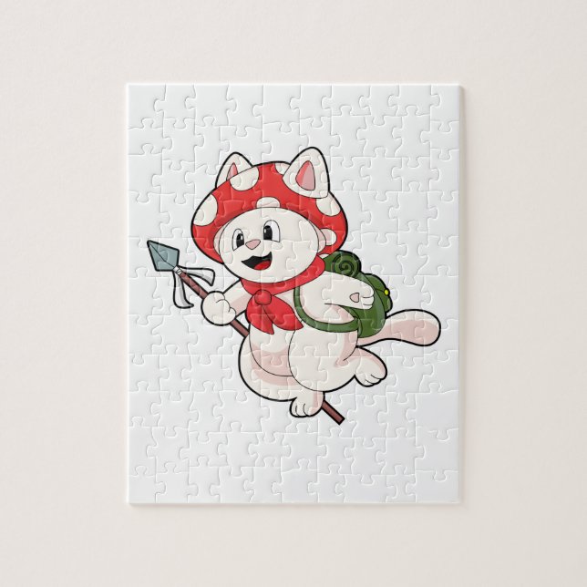 Puzzle Cat as Mushroom picker with Mushroom (Vertical)