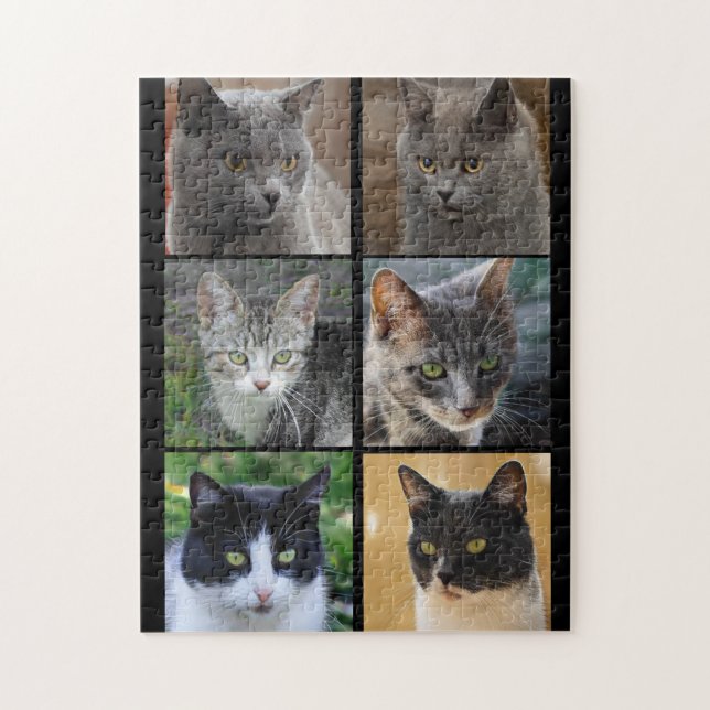 Puzzle Cat collage kitty voices noir blanc gris tabby (Vertical)