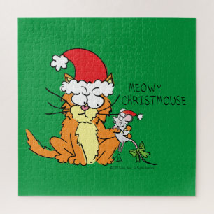 Puzzle Cat Funny Christmas Cartoon Cute Mouse