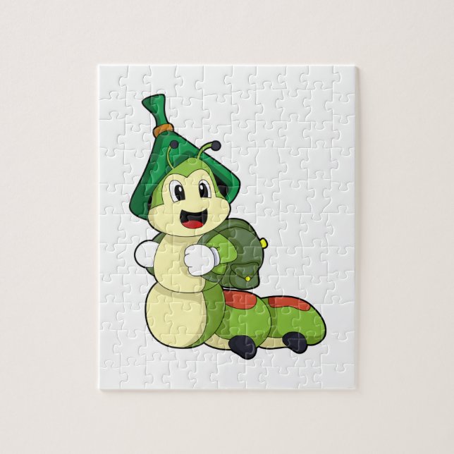 Puzzle Caterpillar en tant qu'étudiant avec sac à dos (Vertical)