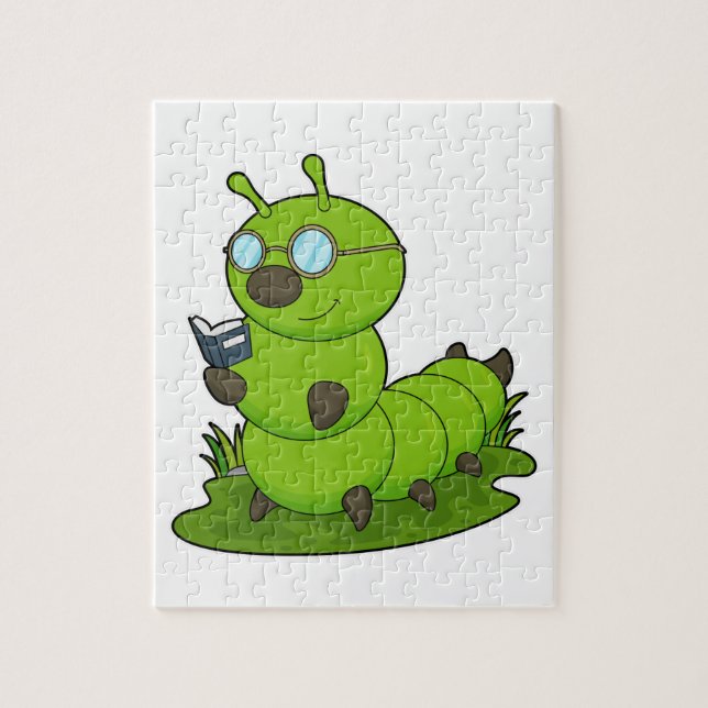 Puzzle Caterpillar Nerd avec lunettes et livre (Vertical)