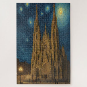 Puzzle Cathédrale de Barcelone la nuit dans le style de V