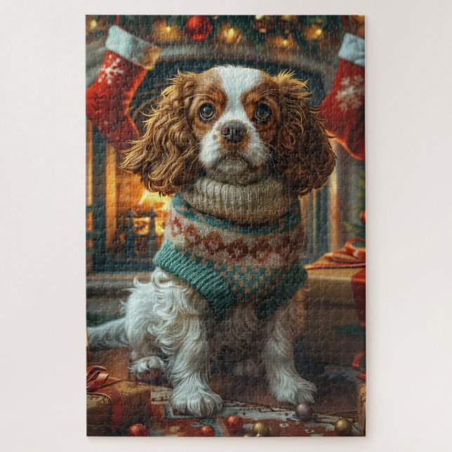 Puzzle Cavalier King Charles Spaniel Avec Cadeaux De Noël (Vertical)