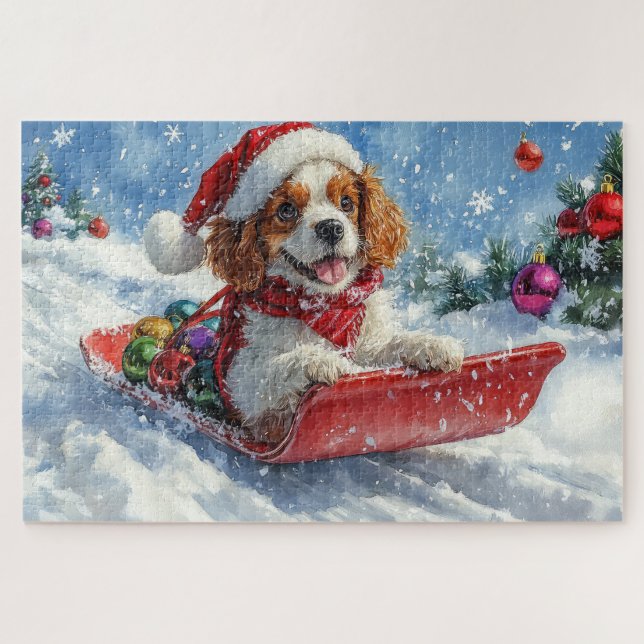 Puzzle Cavalier King Charles Spaniel Dog Sledge Christmas (Horizontal)