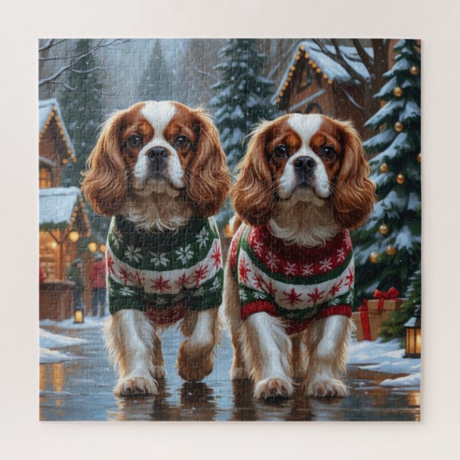 Puzzle Cavalier King Charles Spaniel Dogs Christmas Snow  (Vertical)