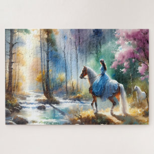 Puzzle Cavalière de rivière à l'aquarelle Forêt Lumière