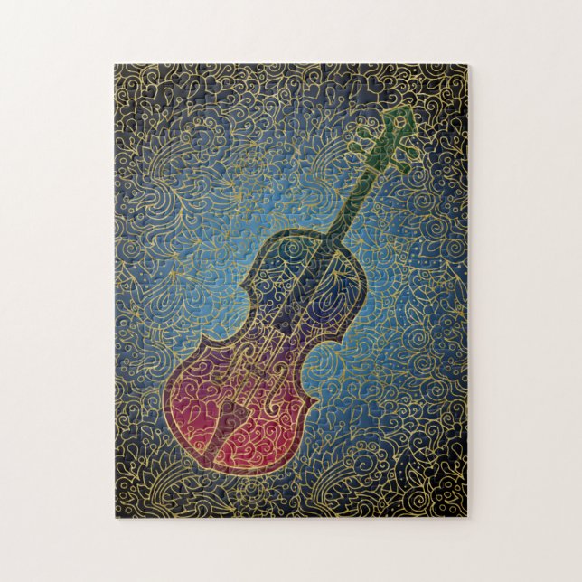 Puzzle Cello Gold Filigree - Musique colorée (Vertical)