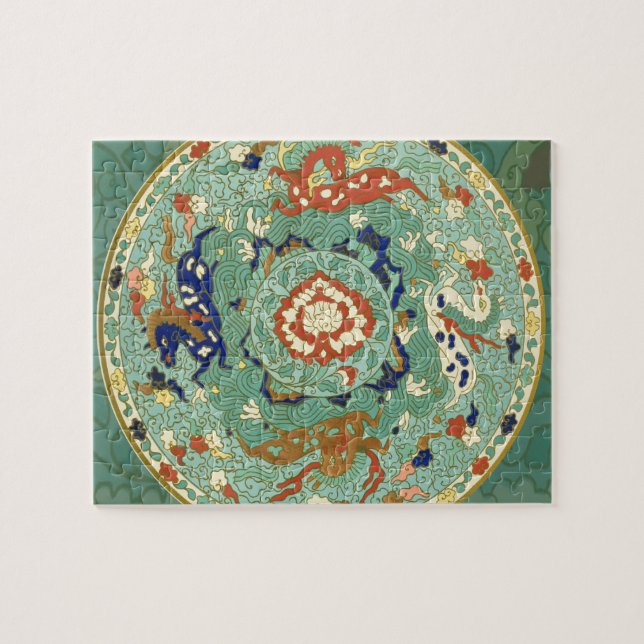 Puzzle Cercle chinois antique bleu vert (Horizontal)