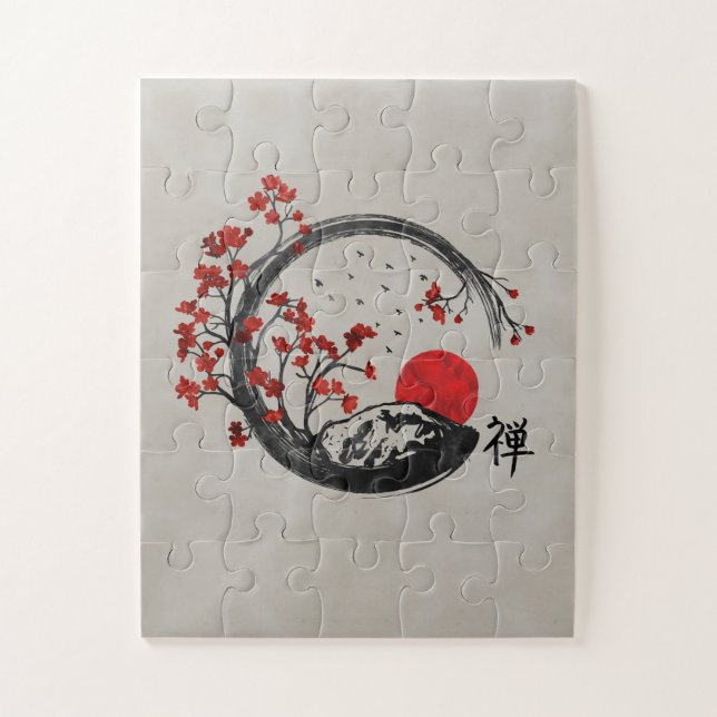 Puzzle Cercle d'Enso de zen et branches de Sakura (Vertical)