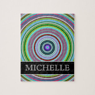Puzzle Cercles colorés vibrants/motif d'anneaux + Nom
