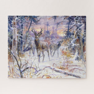 Puzzle Cerf dans une forêt de neige (saison d'hiver)