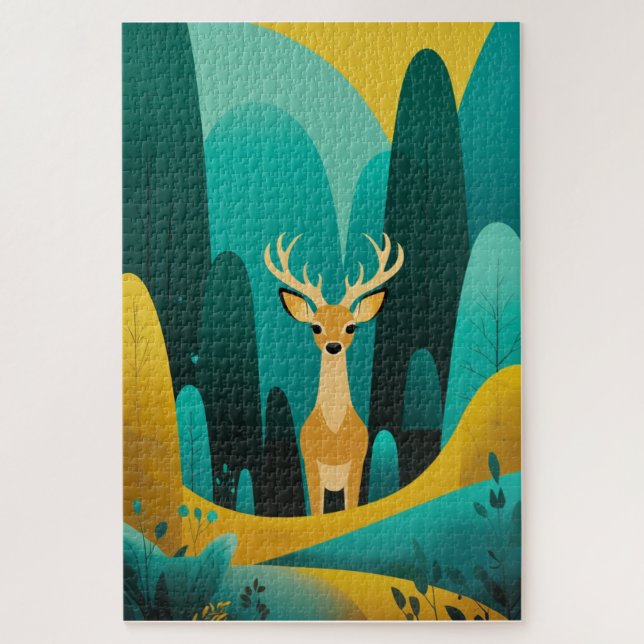 Puzzle Cerf géométrique serène - Oeuvre naturelle moderne (Vertical)