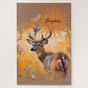 Puzzle Cerfs majestueux dans un champ de fleurs sauvages