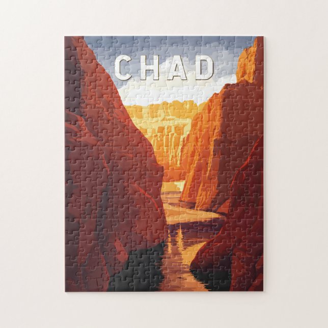 Puzzle Chad Illustration Travel Art Vintage (Vertical)