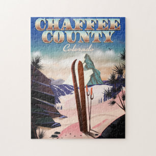 Puzzle Chaffee County, affiche de ski du Colorado.