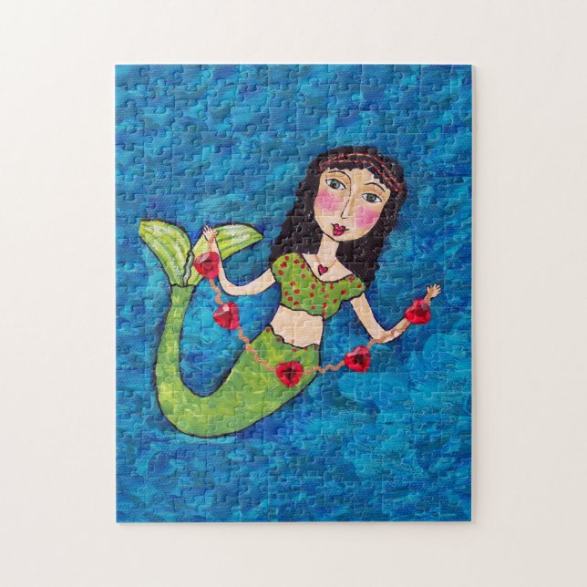 Puzzle Chaîne de sirène verte d'art populaire des Coeurs  (Vertical)
