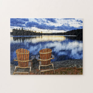 Puzzle Chaises En Bois Au Coucher Du Soleil Sur La Rive D
