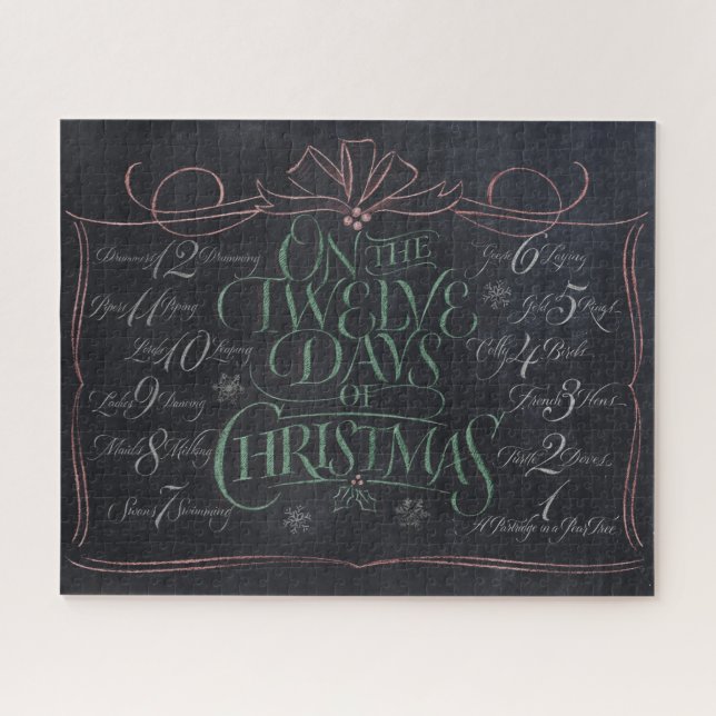Puzzle Chalkboard Lettering 12 Days of Christmas Chalk (Horizontal)