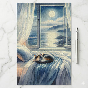 Puzzle Chambre Côtière au Clair de Lune avec Chat Endormi