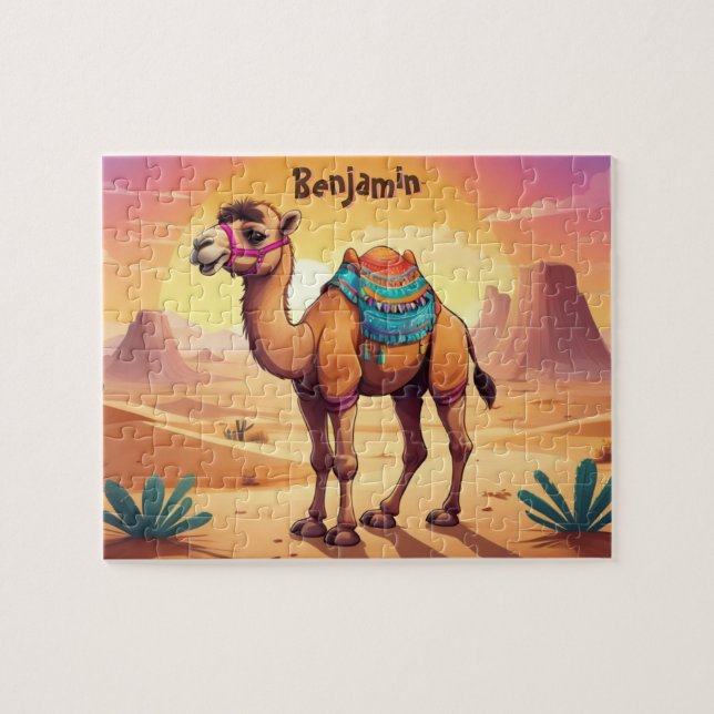 Puzzle Chameau mignon dans le désert Enfants personnalisé (Horizontal)