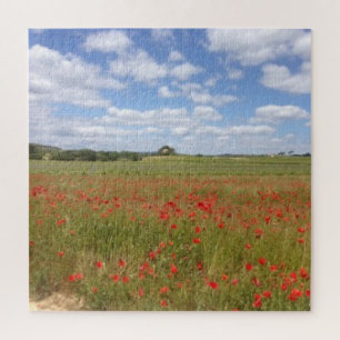 Puzzle Champ de pavot à ciel bleu et nuages