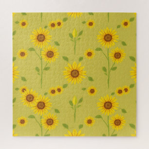 Puzzle Champ de tournesols ensoleillés Motif Vert olive r
