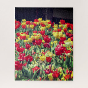 Puzzle Champ de tulipe rouge et jaune