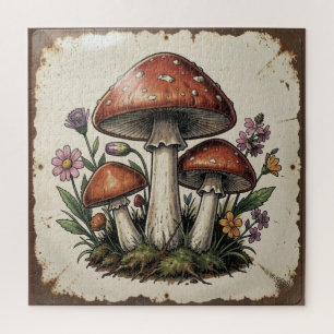 Puzzle Champignons et Fleurs Rétro Vibes Vintage