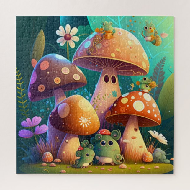 Puzzle Champignons fleurs vertes dans le champ (Vertical)