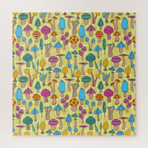 Puzzle Champignons magiques Doodle Motif sans couture