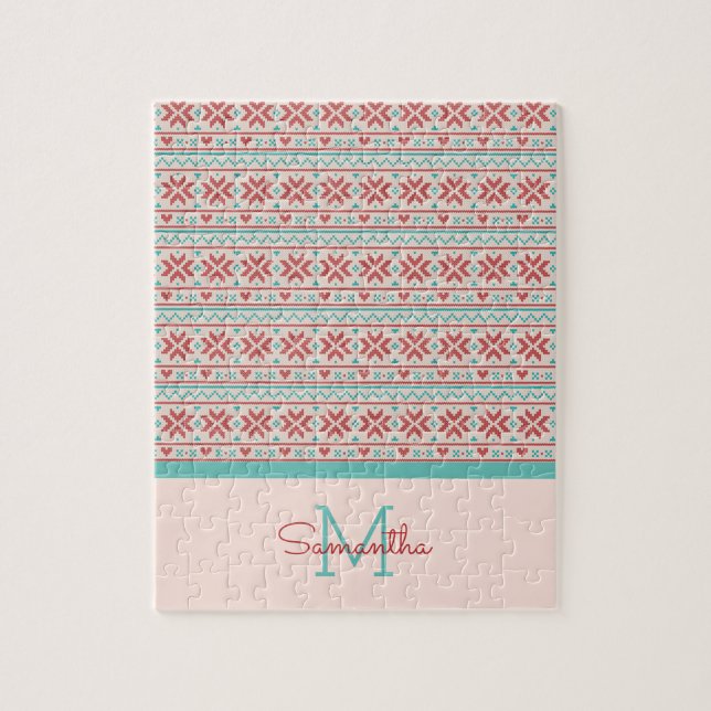 Puzzle Chandail d'hiver nordique Faux Knit Motif Monogram (Vertical)