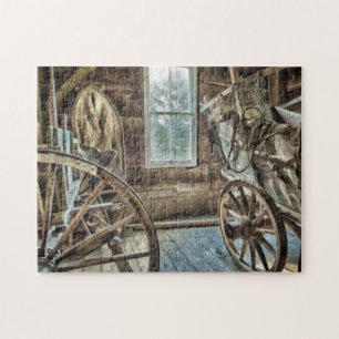 Puzzle Chariot couvert, roues en bois