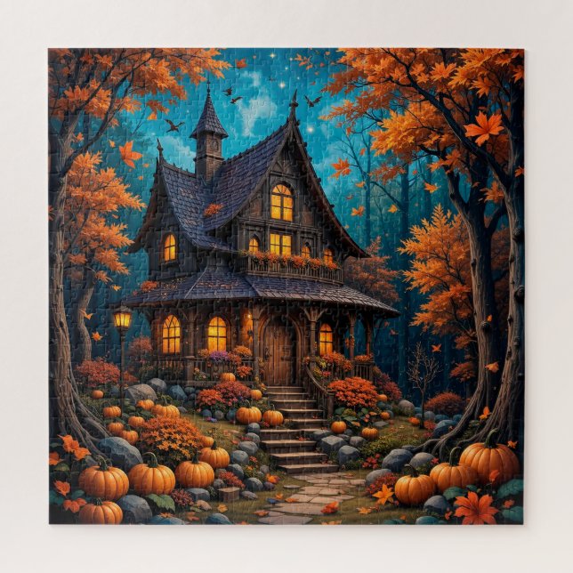 Puzzle Charmant chalet avec Citrouilles dans une forêt d' (Vertical)