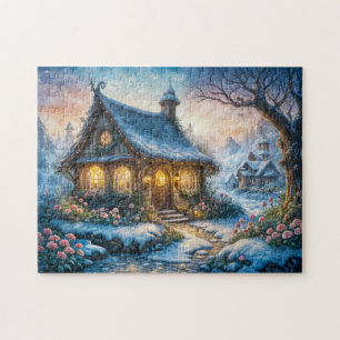 Puzzle Charmant chalet d'hiver avec lumières de fête
