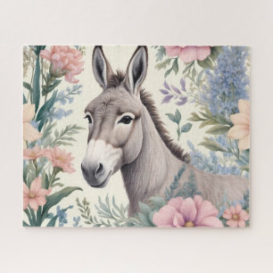 Puzzle Charmante Donkey Pastel Fleurs Ferme Animal